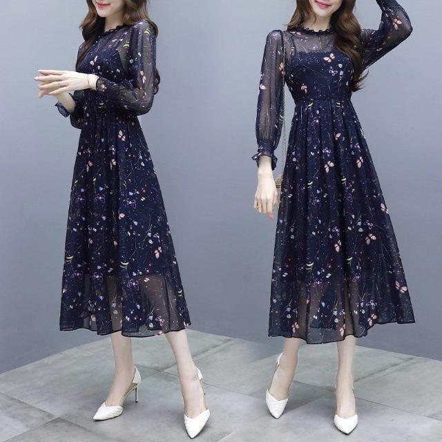 BIGSIZE - Đầm Voan Hoa Thời Trang Nữ Đầm Dài Phong Cách Hàn Quốc Dài Tay Váy Cổ Tích Nhẹ Nhàng Thích Hợp Cho Mùa Thu 2024 Hàng Mới Về váy dự tiệc bigsize váy dự tiệc đám cưới dài tay