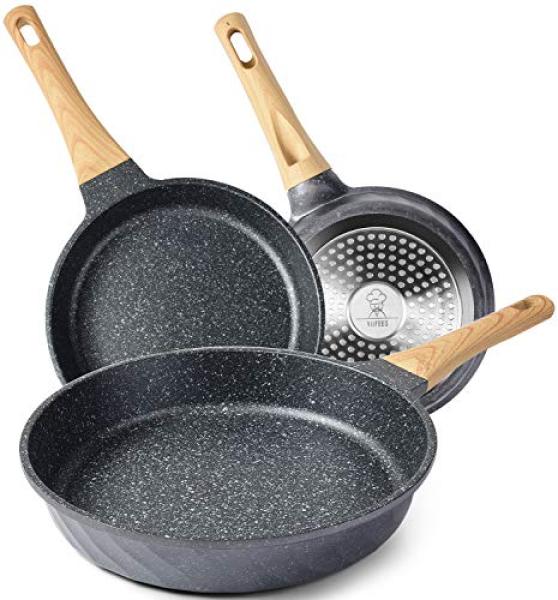 YIIFEEO Nonstick Frying Pan Set, Granite Skillet Set with 100% PFOA Free, Omelette Pan Cookware Set with Heat-Resistant Ergonomic Handle, Induction Compatible(8inch&9.5inch&11inch) Singapore