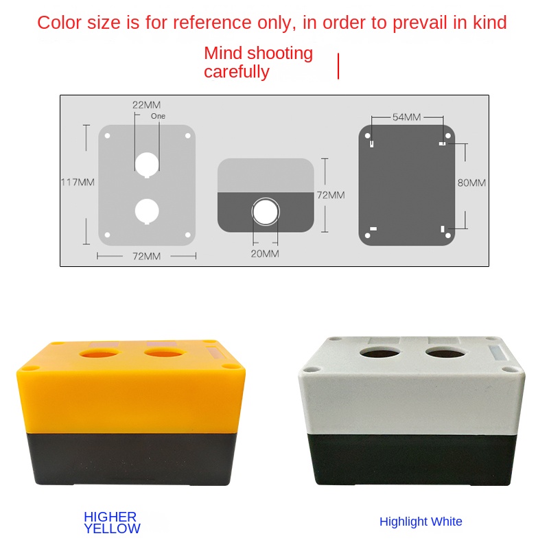Hộp Nút Bấm Chống Nước BX1/2/3/4/5/6 | Sử Dụng Cho Đèn Tín Hiệu, Nút Dừng Khẩn, Chống Bụi, Vật Liệu ABS Cao Cấp - Màu Vàng - 2 lỗ nút có đèn