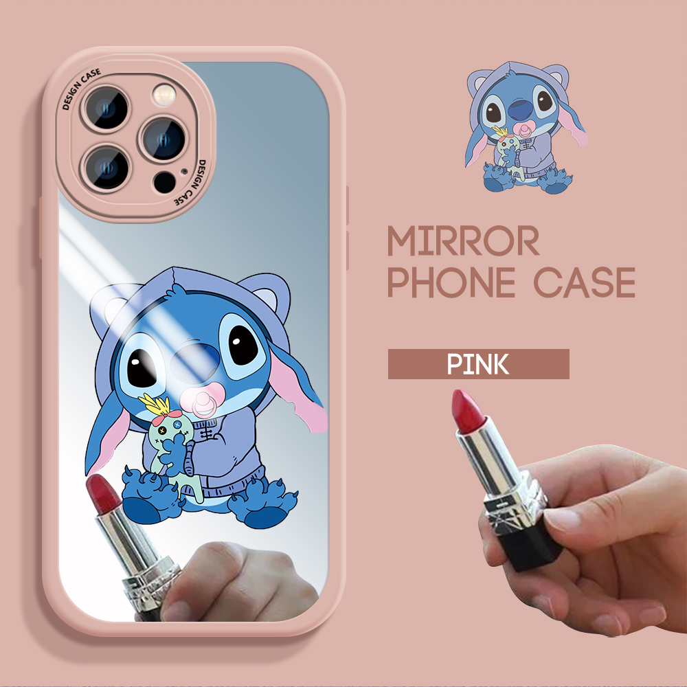 Case4you cho Iphone 14 cộng với iPhone 14 Pro Max iPhone 11 iPhone 11 PRO iPhone 12 Iphone 12 Pro dễ thương quần áo màu xanh dương Stitch mỏng họa tiết gương Ốp lưng silicon mềm vỏ điện thoại