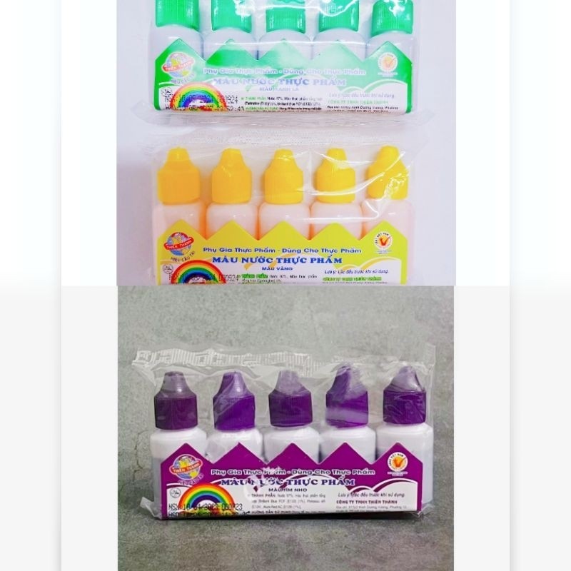 🌈5 Nước Màu Thực Phẩm 10ml (Chai Lớn) Tím, Xanh Lá, Vàng, Lốc 5 Chai Nước Màu Làm Bánh, Kẹo, Rau Câu, Mứt...🌈