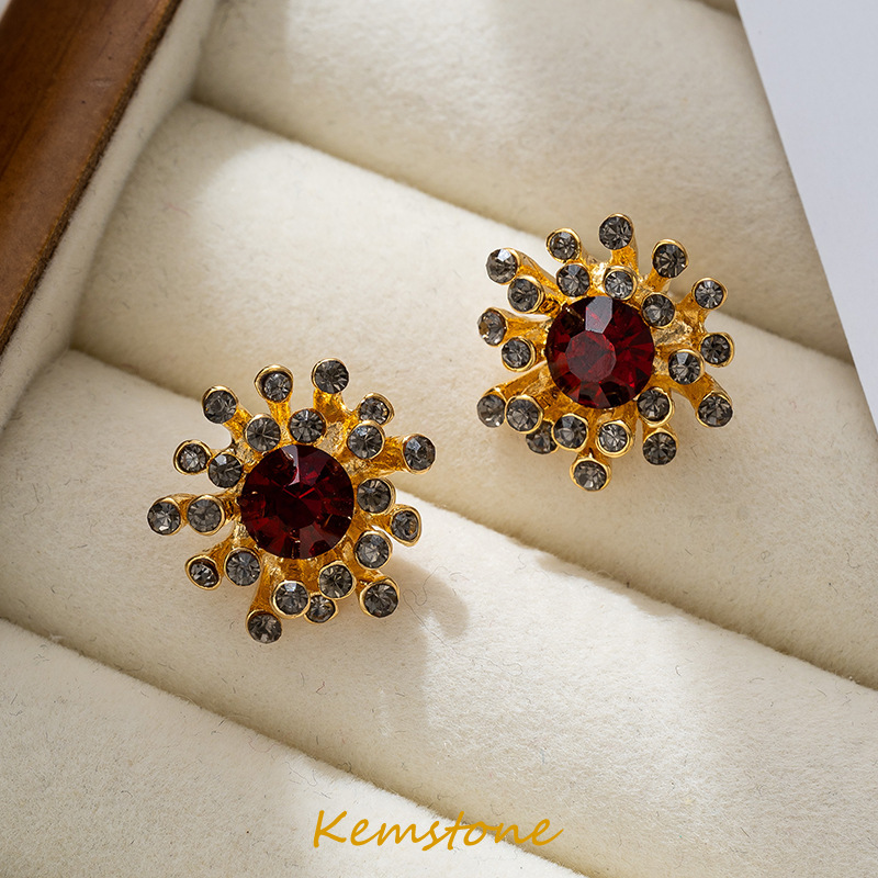 Kemstone Vintage Gold Plated Red Zircon Dandelion Flower Drop Earrings for Female New Year Jewelry Gift ราคา 289 บาท*ส่งฟรี