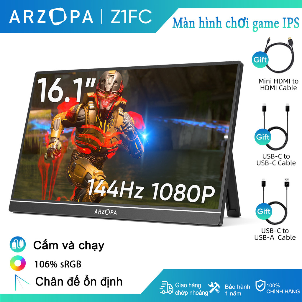 Màn hình di động ARZOPA Z1FC 16.1" 144Hz 1080P FHD | 100% sRGB, HDR | Cho văn phòng và Mac, PC, Lapt