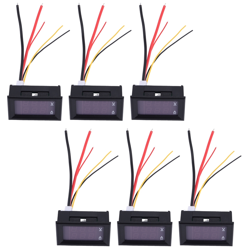 thhsjaj-6Pcs Digital Voltmeter Ammeter DC 100V 10A Blue Red LED Current Voltage Meter Tester Dual Display Panel for Automobile