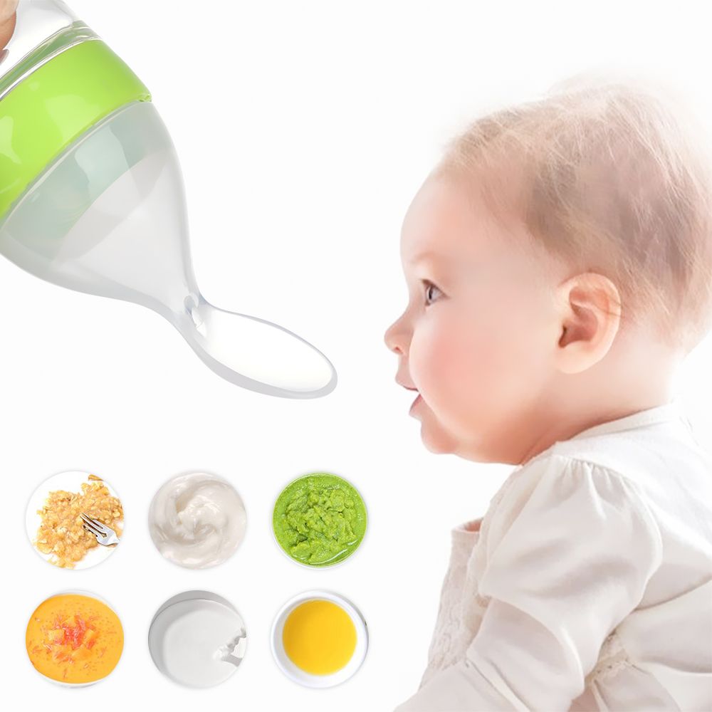 ADONAF Baby Kid Silicone Sự an toàn Với Muỗng Bình sữa Food Rice Feeder Bình cho ăn