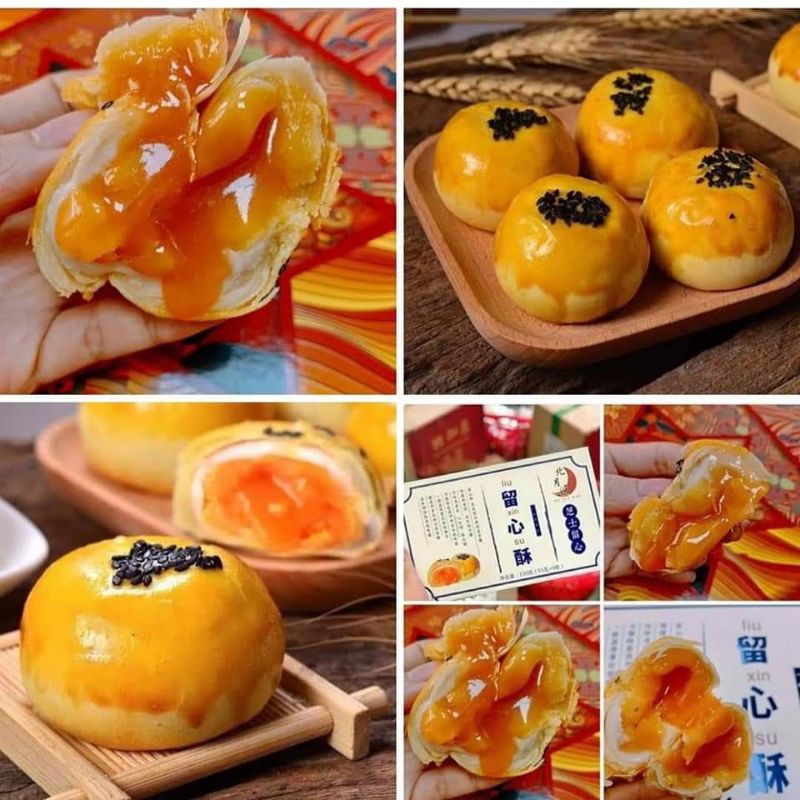 Bánh trứng tan chảy Liuxinsu, bánh trung thu kim sa trứng muối tan chảy hộp 6 bánh 320G - Bánh trứng chảy kim sa lava