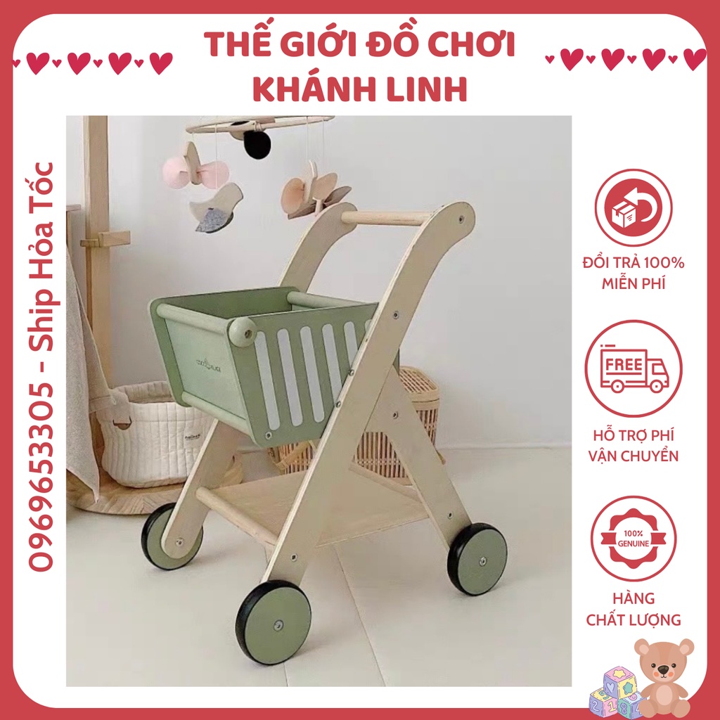 Đồ chơi xe đẩy siêu thị bằng gỗ cho bé