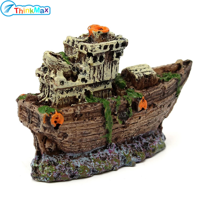 Resin Mini Pirate Sunk Ship Ornament Boat Aquarium Fish Tank Waterscape Cave Decoration ราคา 42 บาท*ส่งฟรี