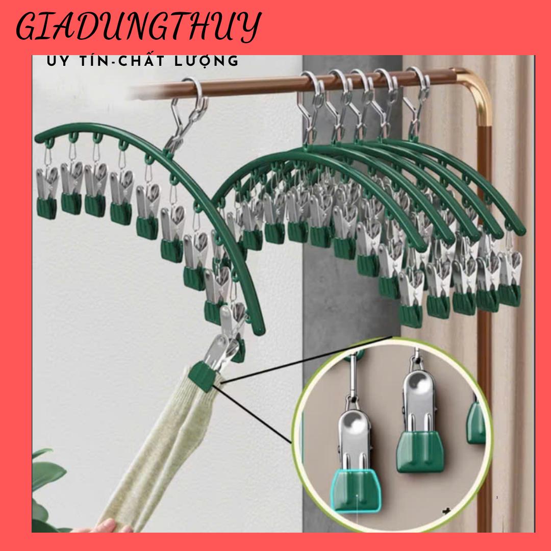 Móc treo vớt, đồ nhỏ gồm 10 Kẹp bọc nhựa có khóa chống gió - Móc treo quần áo mẫu mới tiện dụng
