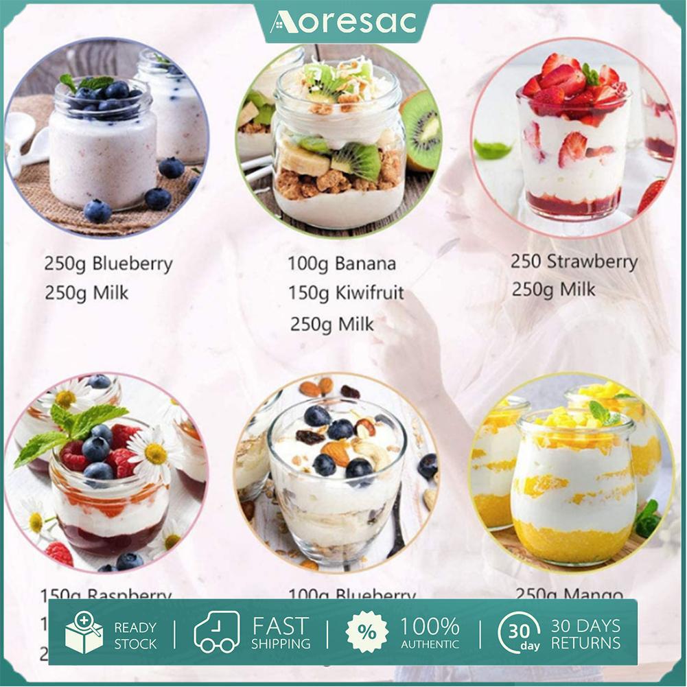 Aoresac Máy làm sữa chua điện 20W ABS kính đa chức năng xách tay tự chế Hy Lạp Máy làm sữa chua với 7 ly cho mứt bánh pudding