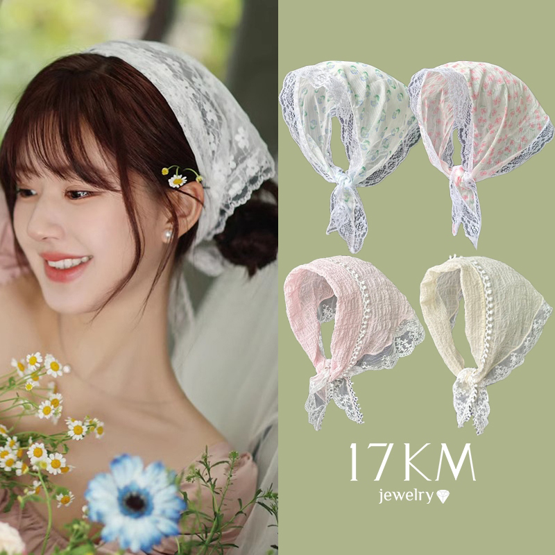 17KM Sweet Lace Headband for Women Elegant Flower Headscarf Hawaiian Beach Hair Accessories