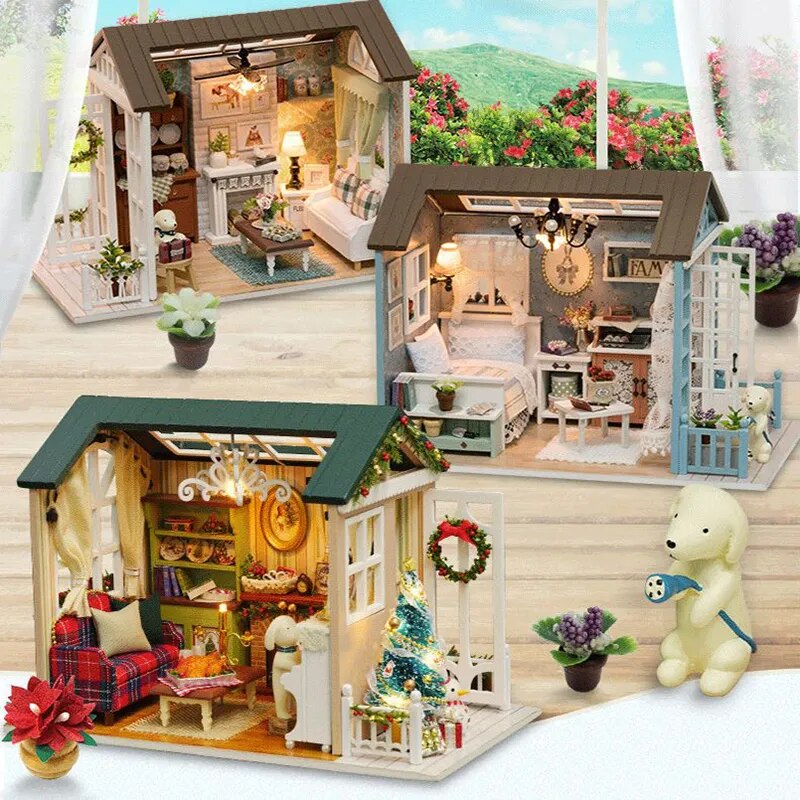 New Year Christmas Gifts Doll House DIY Miniature Dollhouse Toy Furnitures