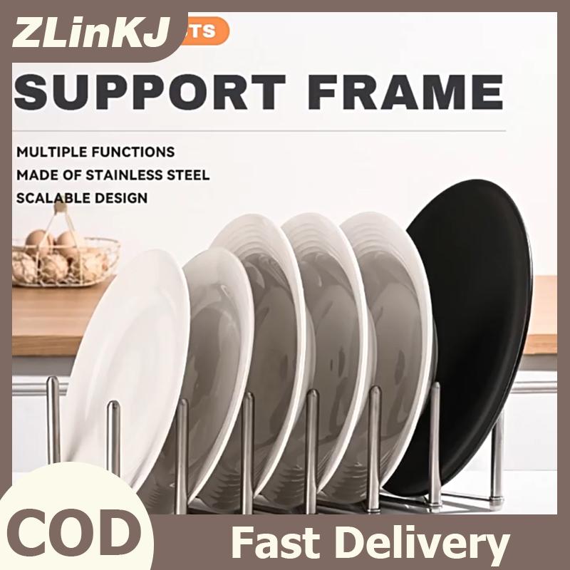 ZLinKJ Nồi Nắp giá Pan nắp tổ chức có thể thu vào có thể gập lại thép không gỉ tấm món ăn chủ kệ bộ đồ ăn lưu trữ nhà bếp tiện ích