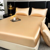 Dansunreve Ice Silk Bedsheet Cooling Washed Satin Sheets Bed Sheet Pillowcase Fully Garterized Fitted Sheet Single Queen King