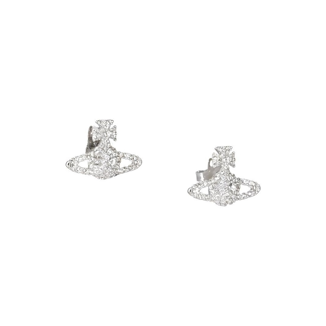 Vivienne Westwood Crystal, Brass Full Rhinestones Design Saturn Stud Earrings Women's Silver
