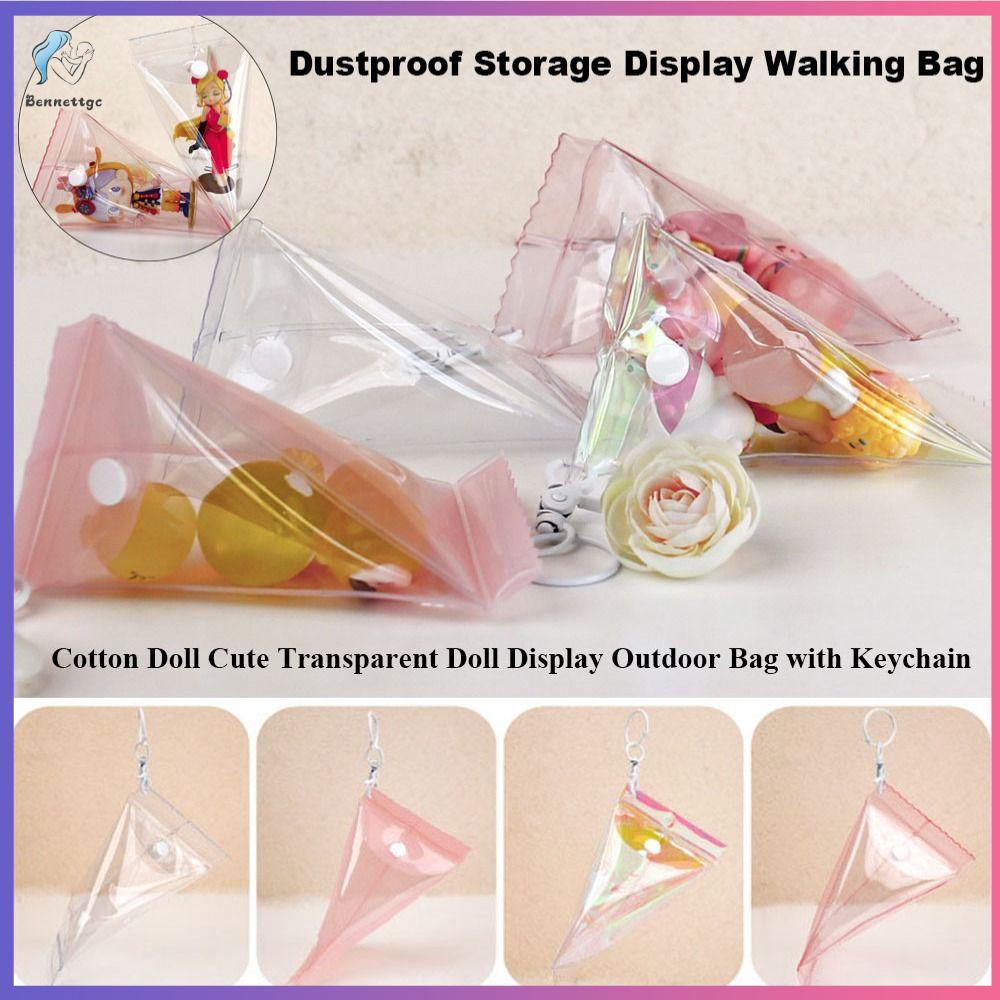 BENNETTGC Thủ công Túi ngoài trời hình búp bê cotton Có móc khóa Hình tam giác Túi đi bộ trưng bày chống bụi Chất lượng cao 2 kích cỡ Túi trưng bày búp bê trong suốt