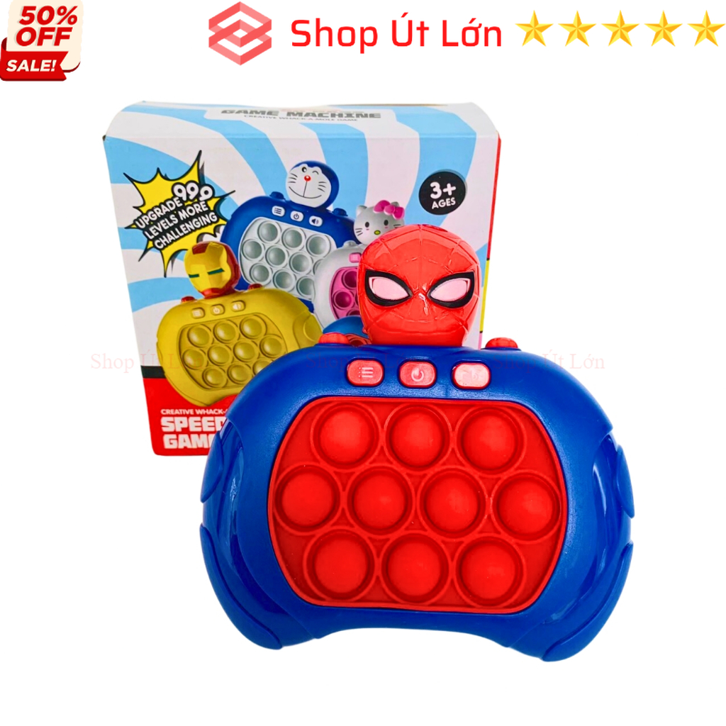 Pop it điện tử hình Spider Man Đỏ - Xanh máy chơi game Pop it Tặng kèm 3 pin200 level có đèn nhạc