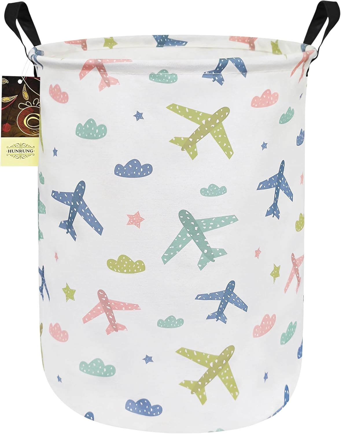 Laundry Hamper,Large Canvas Fabric Lightweight Storage Basket Toy Organizer Dirty Clothes Collapsible Waterproof for College Dorms(Round-Color Aircraft) ราคา 211 บาท*ส่งฟรี