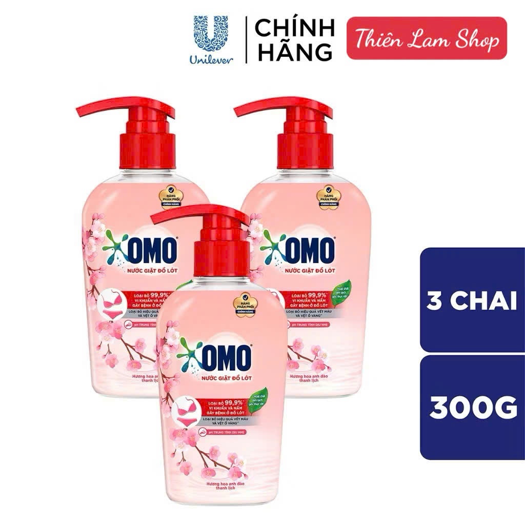 Combo 3 chai nước giặt đồ lót OMO hương hoa anh đào thanh lịch (300g/chai)