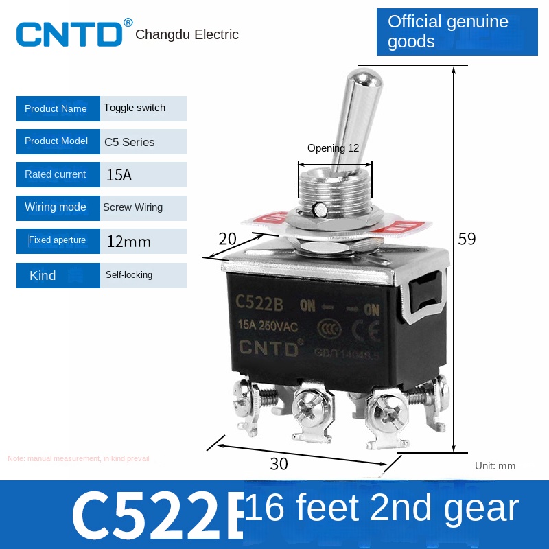 Công tắc gạt Loại Tự Khóa C522B Changde | tùy chọn C511A/C5R12A/C5R22B - Tự Phục Vị/Tự Khóa, 15A, Đa Dạng Model Cho Điều Khiển Công Nghiệp