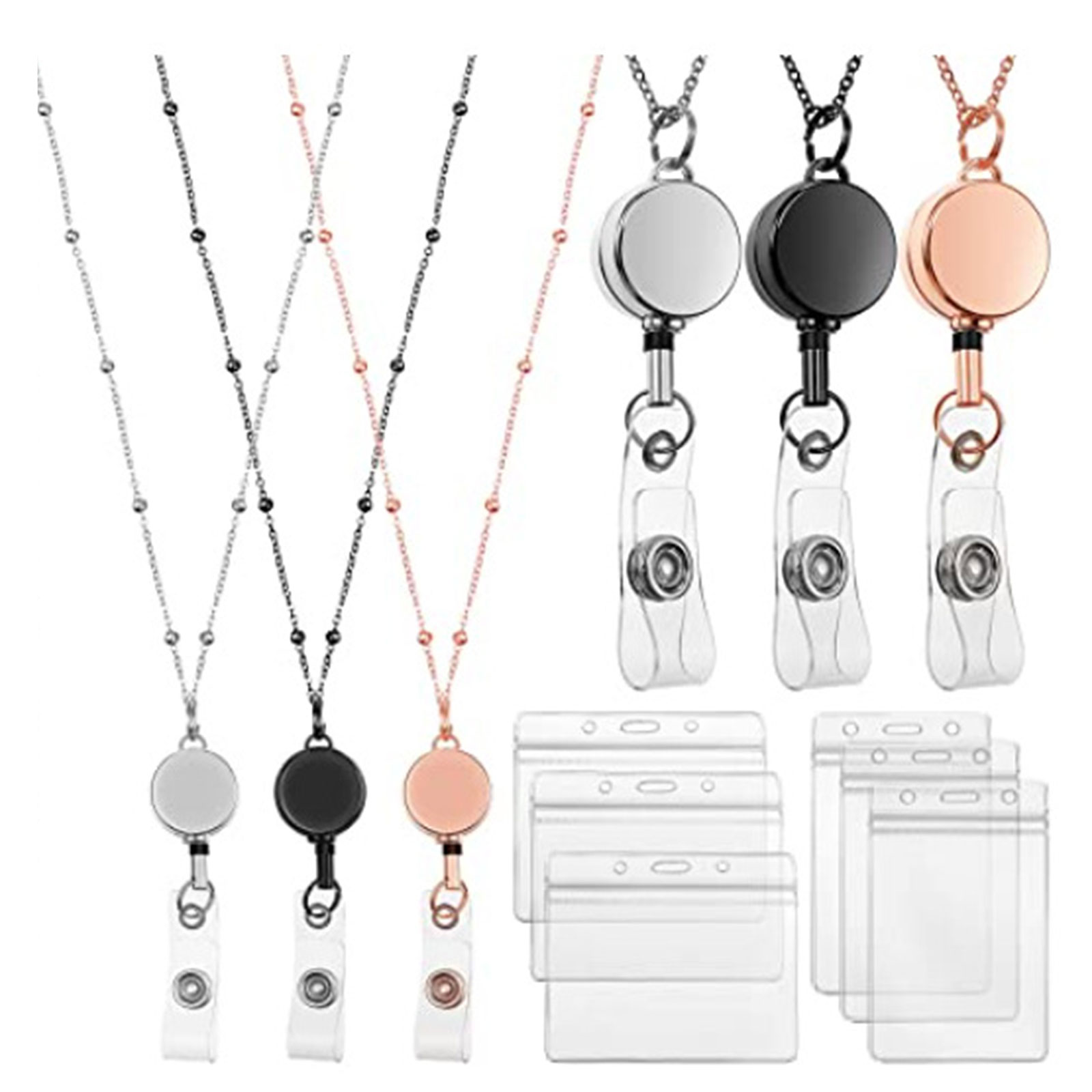 【Ready Stock】 Badge Reel Lanyard with Id Holder Fashion Badge Chain Necklace Badge Card Holder