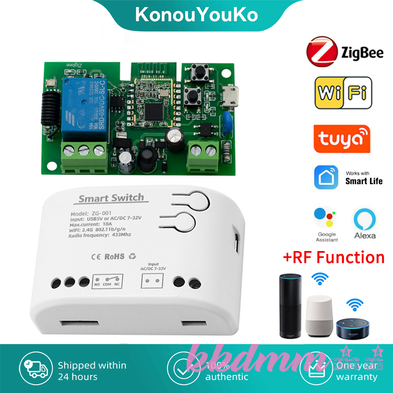 [kkdmm] Tuya Zigbee Wifi Smart Switch 1CH Relay Module Timer Wireless RF433 /Smartlife APP Remote Control Self-Locking for Alexa Google