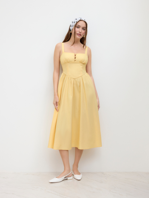 Cider Cotton-blend Square Neck Lace Up Ruffle Maxi Dress ราคา 1,474 บาท*ส่งฟรี