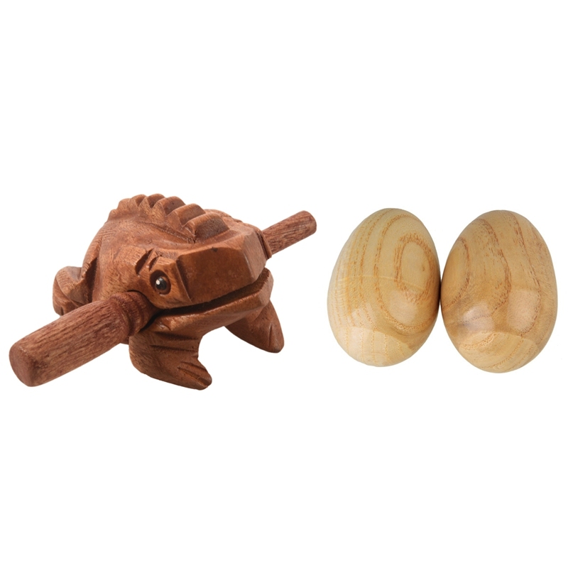 1 Pcs Carved Croaking Wood Percussion Musical Sound Wood Frog Tone Block Toy & 2 Pcs Musical Percussion Instruments Wooden Egg Shakers Rhythm Rattle for Baby Kids