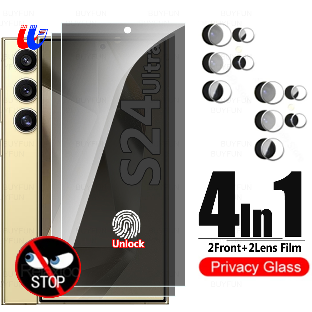 For Samsung Galaxy S24 Ultra Privacy Tempered Glass 4IN1 S24+ Plus S24Plus S24Ultra S24 5G 2024 Camera Lens Screen Protector Film