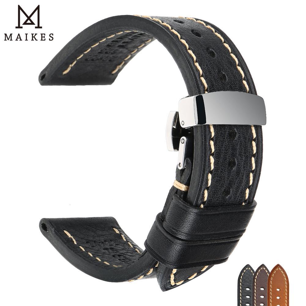 Maikes handmade dây đồng hồ da bò thật Dây đeo đồng hồ với Khóa liền Vòng đeo tay cho Montblanc tudor watchbands