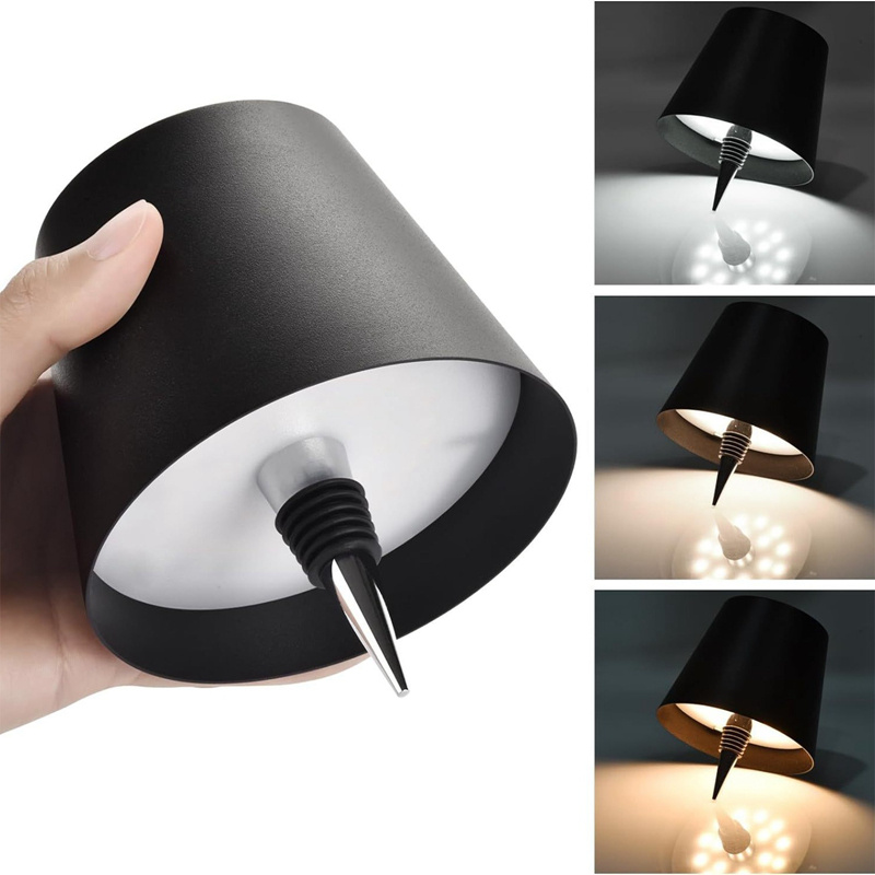SandraT LED Wine Bottle Lamp Reading Wireless Bottle Lamp 3 Colors Dimmable Wine Bottle Light USB Rechargeable Small Night Light