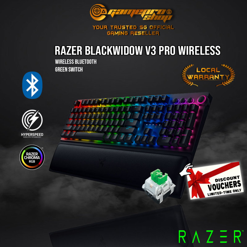 Razer BlackWidow V3 Pro - Wireless Mechanical Gaming Keyboard (Green Switch) - RZ03-03530100-R3M1 (2Y) Singapore