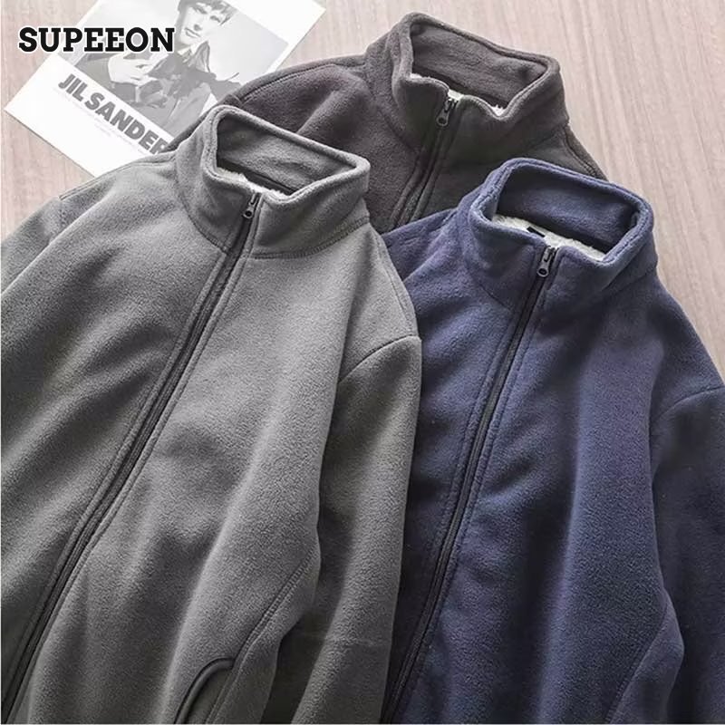 SUPEEONÁo Khoác NamMỹ áo khoác Jacket Lông Cừu mùa đông ấm đứng cổ áo áo khoác độn giả cừu áo khoác Jacket Lông Cừu