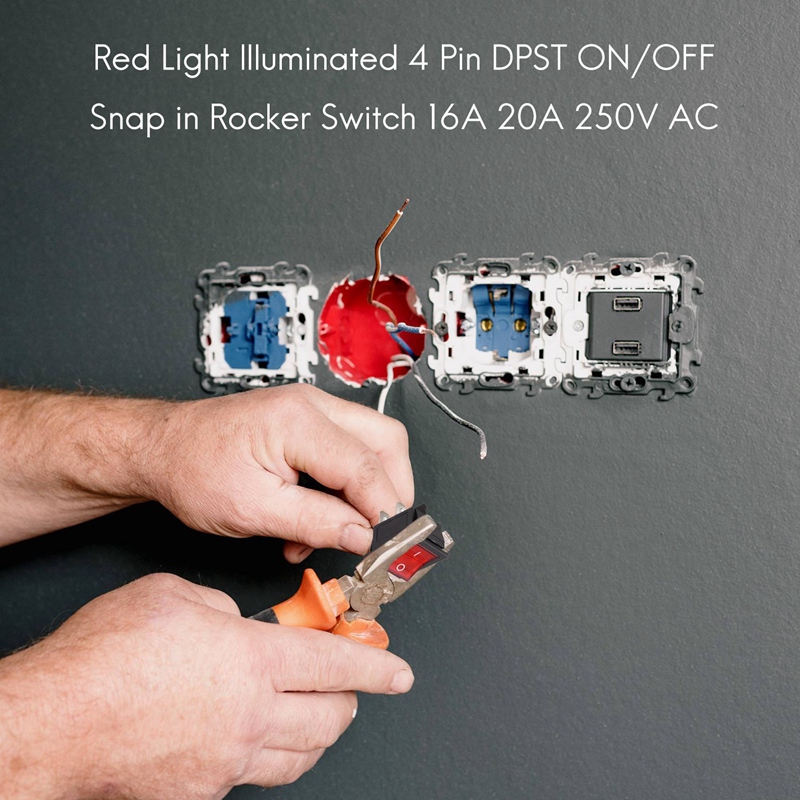 Rood Licht Verlichte 4-Pins DPST AAN/UIT Klik-Tuimelschakelaar 16A 20A