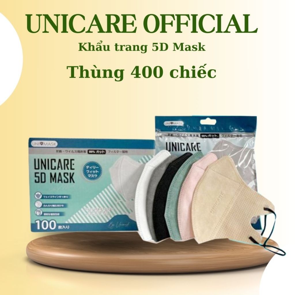 [400 chiếc] Khẩu trang 5D Unicare quai thun khẩu trang y tế kháng khuẩn dày 3 lớp, Kháng Khuẩn