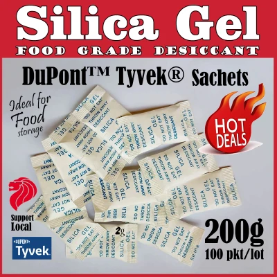 Food Grade Silica Gel Desiccant 200g | DuPont Patented Tyvek Sachet | Absorb Moister | 100X2g Hari Raya CNY cookies nuts keep dry