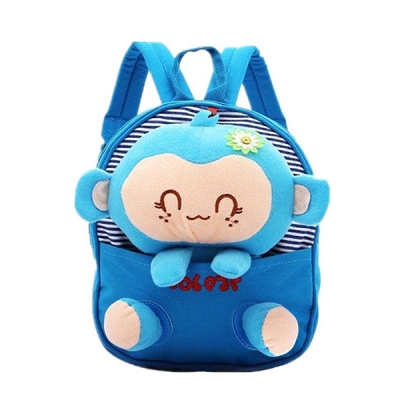 Cute Childen Babys Monkey Style Canvas Backpack School Bag (Blue)