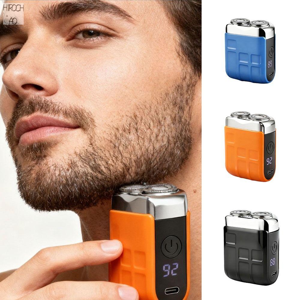 HIROCHAO Màn hình kỹ thuật số Máy cạo râu điện mini Thiết kế chống nước Sạc Type-C Máy cạo râu thông minh Kích thước bỏ túi Đầu đôi Dao cạo xoay cầm tay Sử dụng khi đi du lịch