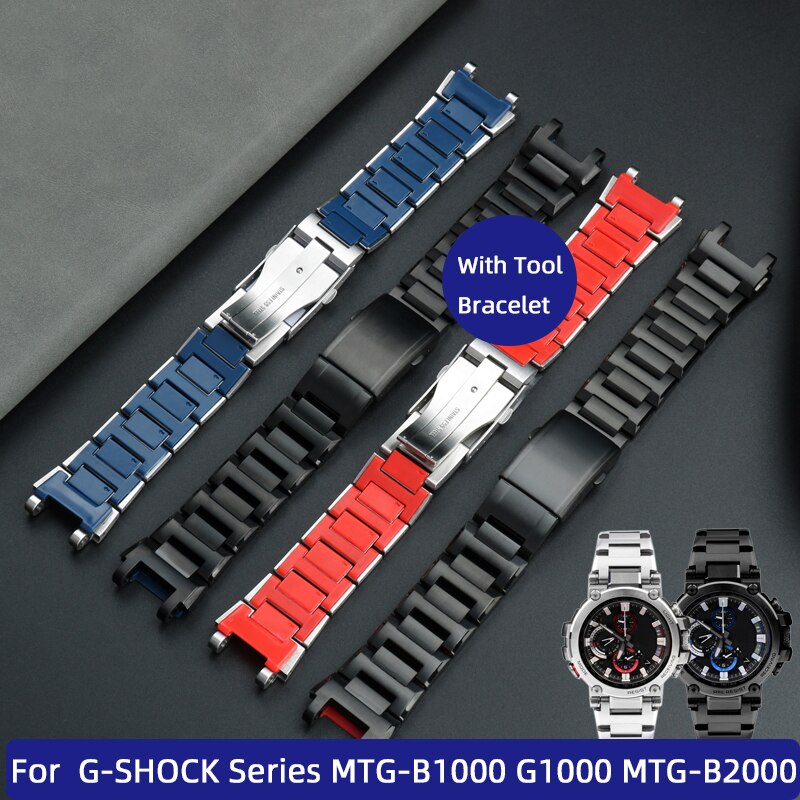 Thép thuần nhất mối liên kết cho phù hợp FO Casio MTG-B1000 G1000 mtg-b2000 Dây đeo đồng hồ nhựa dưới vòng đeo tay của nam giới thay thế đồng hồ essories