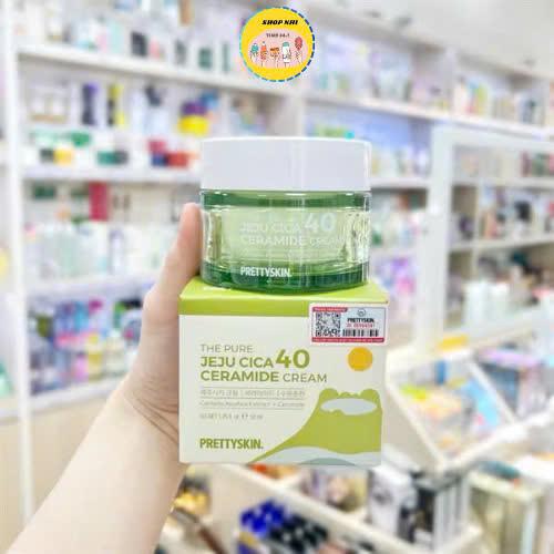 Kem Dưỡng Trắng Da Dưỡng Ẩm Chiết Xuất Rau Má Prettyskin Hàn Quốc The Pure Jeju Cica 40 Ceramide Cream Pretty Skin 52ml Nữ Women