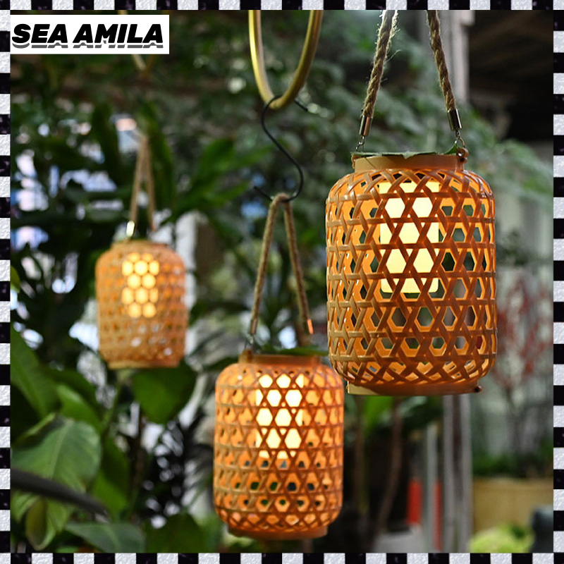 SEA AMILA Outdoor solar lamp Garden lantern Imitation bamboo weaving Solar lantern Courtyard decorative lamp Chinese hand-made rattan weaving style