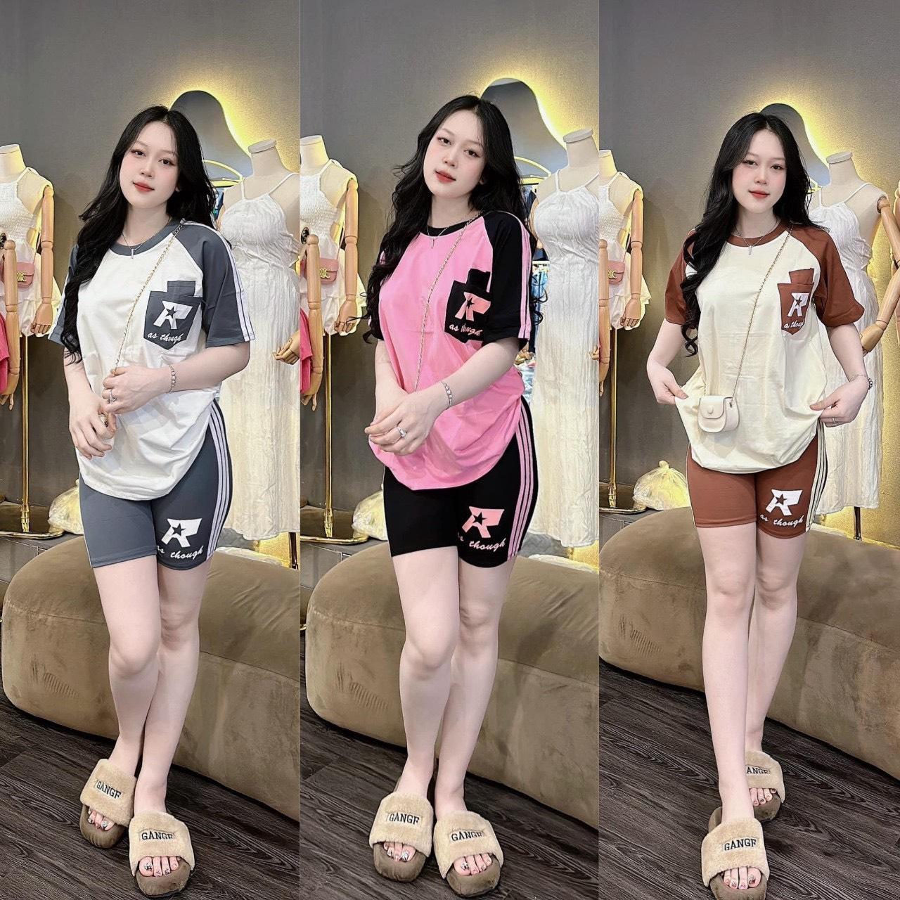 Set đồ bộ nữ quần lửng tăm lạnh áo cotton phối sọc form rộng năng động có túi
