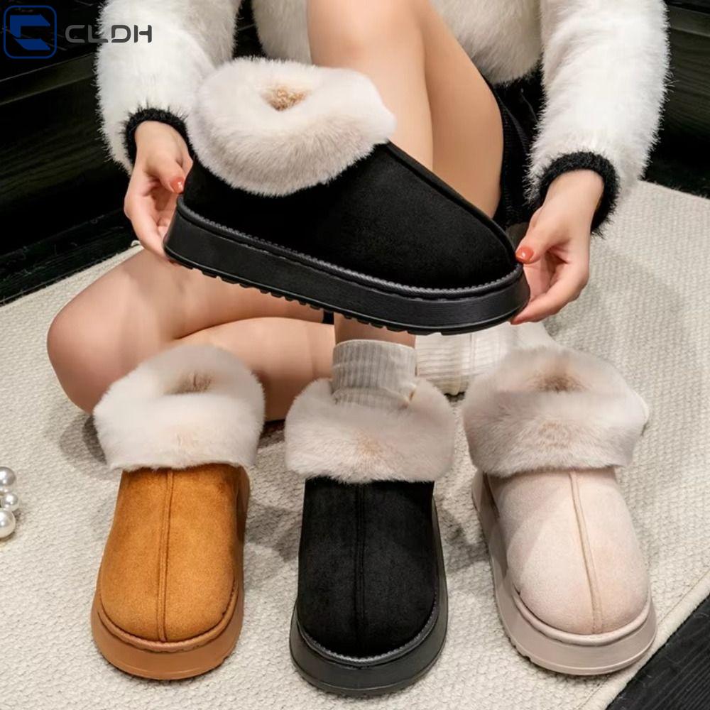 CLDH Mềm mại Giày tuyết Đồ nhồi bông Lông thú giả Đôi dép mềm  Đáy dày Giày cotton Mùa đông
