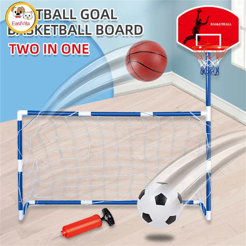 Football Goal Basketball Basket Set, Portable 2 in 1 Kids Basketball Stand Football Goal Set With Basketball Football Pump For Boys Girls Birthday New Year Christmas Gifts ราคา 483 บาท*ส่งฟรี