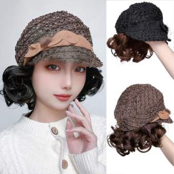 XIN3706 Phong cách Hàn Quốc Tóc Giả Mũ xoăn ngắn Tổng hợp Lông mịn Mũ cho phụ nữ có tóc giả Nối tóc Sai Tóc giả Bob lượn sóng billy Phụ nữ
