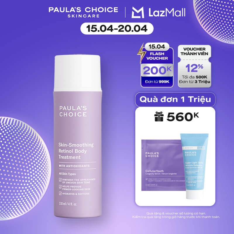 Kem dưỡng thể chống lão hóa làm săn chắc da Paula's Choice Skin - Smoothing Retinol Body Treatment 118ml- 5800