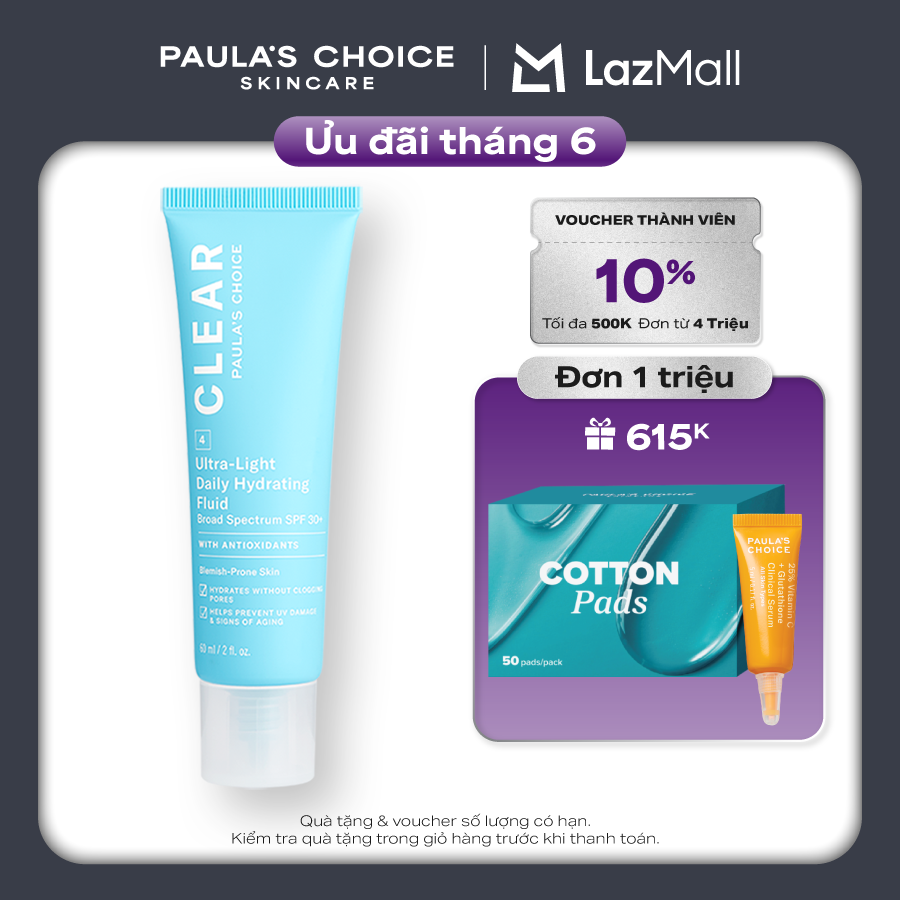 Kem chống nắng dạng sữa siêu nhẹ dành cho da mụn Paula’s Choice Clear Ultra Light Daily Fluid SPF 30 60 ml 6130