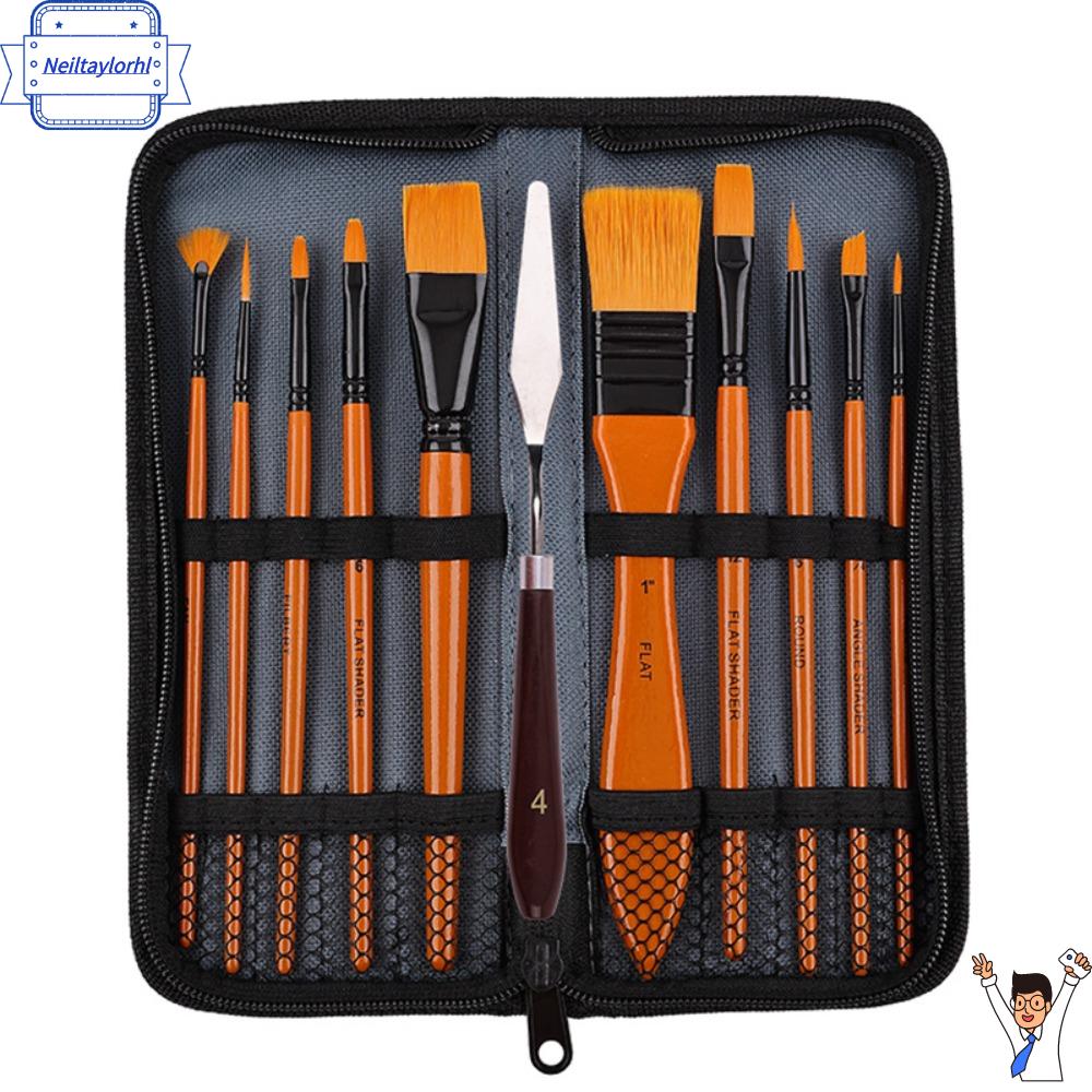 Neiltaylorhl bao gồm cam và đen bộ cọ sơn 10 chiếc 239.5cm gỗ 1 thìa sơn với hộp đựng cọ tranh cho acrylic