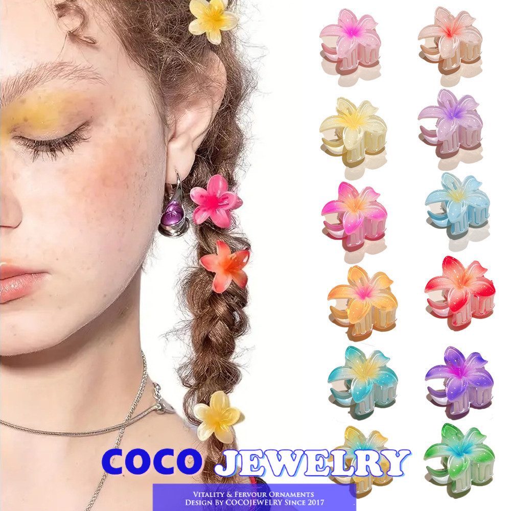 COCOJEWELRY 2pcs 4cm Candy Color Frangipani Hair Clip for Women Korean