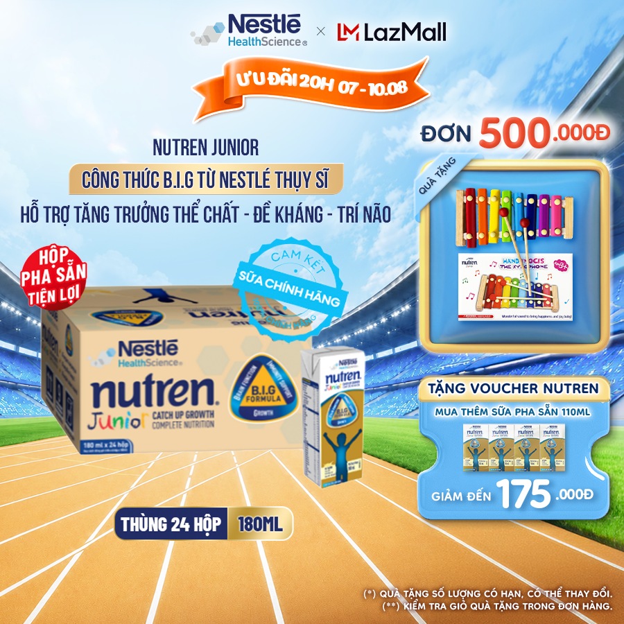 Thùng 24 Hộp Sữa Pha Sẵn NESTLÉ NUTREN JUNIOR Thụy Sĩ Công Thức BIG Tăng Trưởng Thể ChấtTrí NãoĐề Kháng 180ML 1-10 tuổi